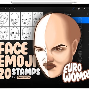 20 Procreate Europäerin Gesicht Emotion Stempel, Procreate Gesicht Emoji Pinsel, Procreate Gesichtsausdrücke, Procreate Gesichtskonstrukteur