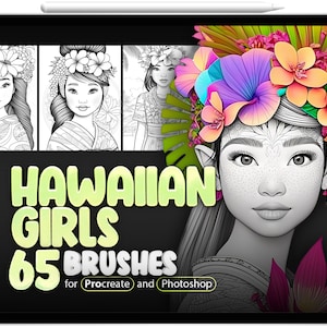 65 Hawaiian Beautiful Girls Procreate Brushes, 65 Hawaiian Beautiful Girls Photoshop Brushes, Hawaii Procreate Stamp Brushes, Hawaii Woman