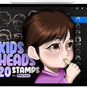 20 Procreate Kids Portraits Stempelbürsten, Procreate Kids Heads Stempelbürsten, Procreate Kids Hairdo Stempelbürsten, Junge, Mädchen, Kinder