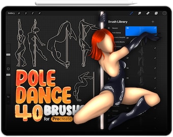 Borstel voor 40 paaldanshoudingen voor Procreate, Procreate-lichaamsborstel, Procreate-stempels voor vrouwen, Procreate-stempels voor meisjes