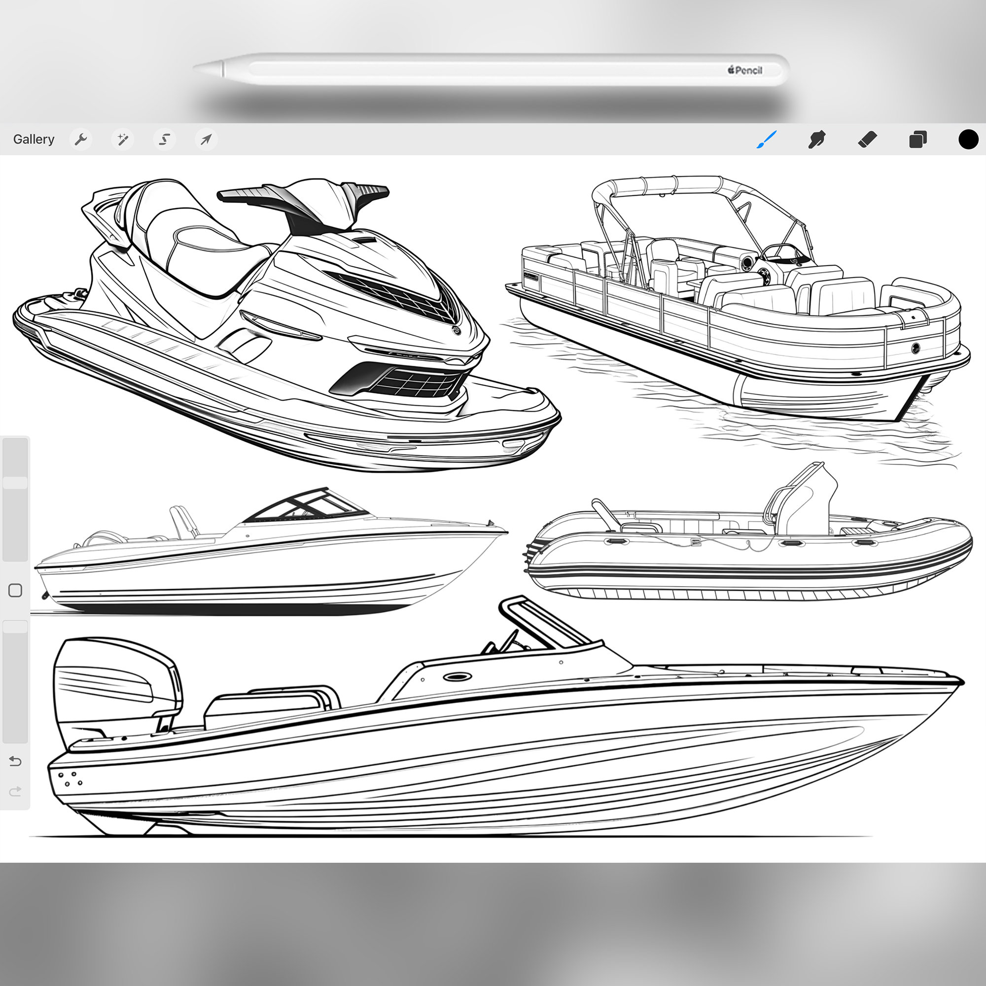 100 Procreate Watercraft Stamp Brushes | Procreate Ships Stamp Brushes ...