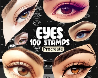 100 pinceaux pour tampon Procreate Eyes | Procréer des tampons réalistes pour les yeux d'anime | Procréer des yeux manga féminins | Tampons Procreate yeux de dessin animé
