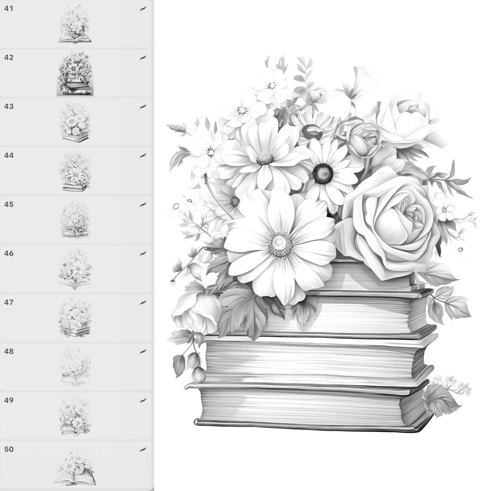 50 Floral Books Procreate Stamp Brushes, Book With Flowers Procreate ...