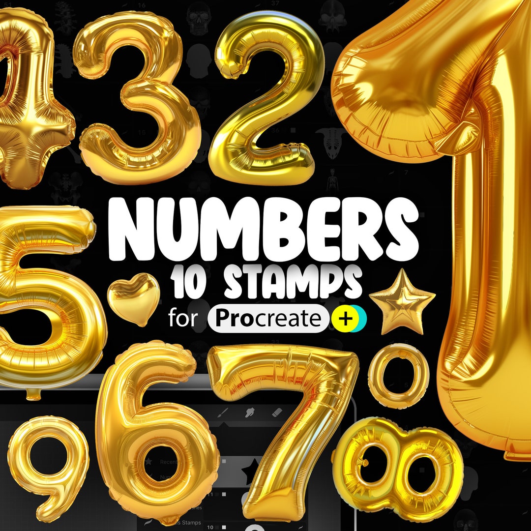10 Procreate Balloon Numbers Stamp Brushes | Procreate 2D Numbers ...