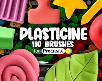 110 Procreate Plasticine Brushes | Procreate Plasticine Shapes Brush | Procreate Plasticine Flowers Brushes | Procreate Plasticine Figures