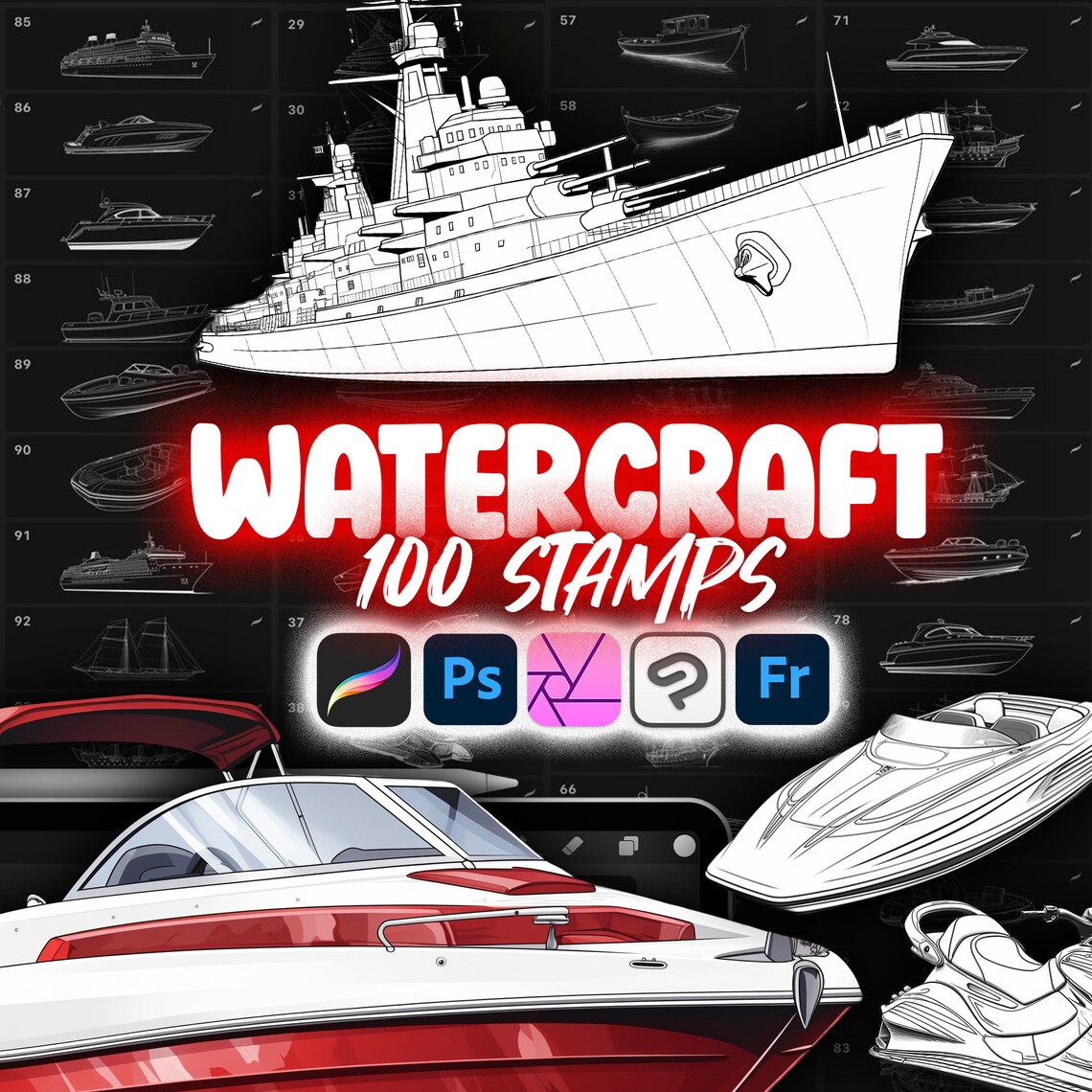 100 Procreate Watercraft Stamp Brushes | Procreate Ships Stamp Brushes ...