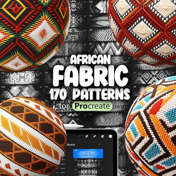 170 Procréez des motifs africains | Tissu africain traditionnel Procreate Texture Brosses sans couture | Brosse à tissu Procreate