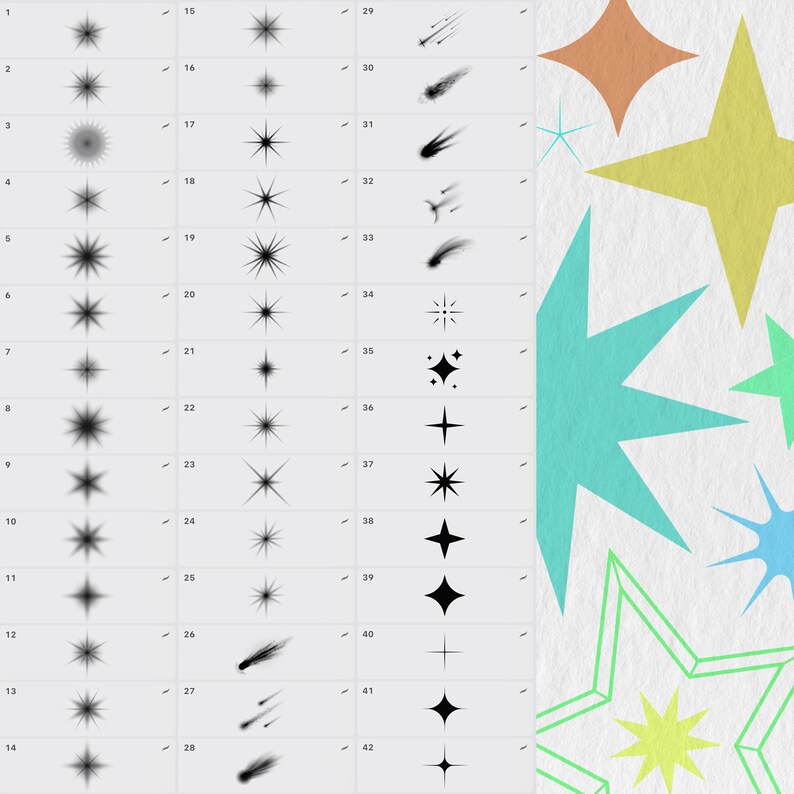 190 Procreate Stars Stamp Brushes | Photoshop Abstract Star Brush ...