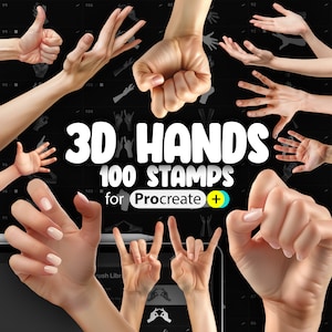 100 pinceaux pour tampon Procreate 3D Hands | Procréer des signes de la main | Tampons gestuels Procreate Hands | Procréer des mains de bébé