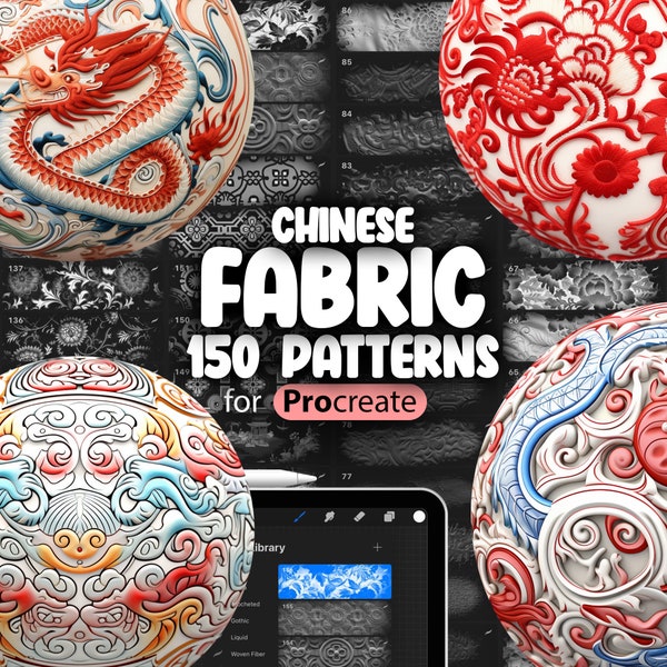 150 Procreate Chinese Patterns | Traditional China Procreate Texture Seamless Brushes | China Ornament Procreate Brushes