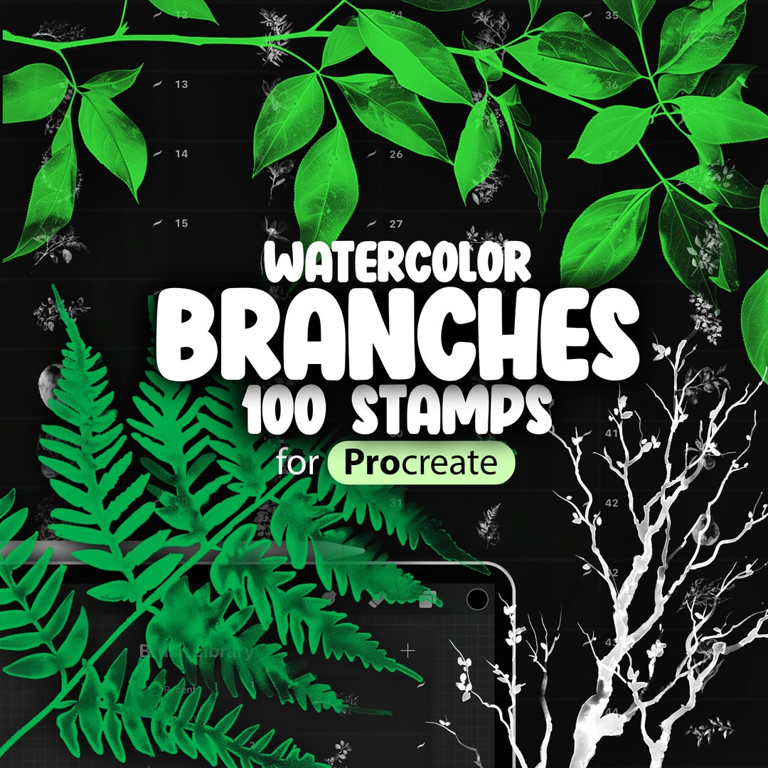 100 Procreate Watercolor Tree Branch Stamp Brushes Procreate Watercolor ...