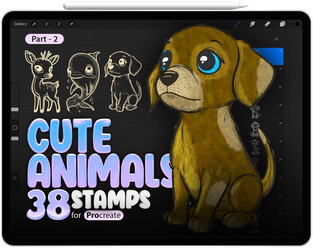38 Procreate Cute Animals Part2 Stamp Brushes, Procreate Kawaii