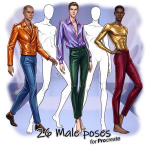 26 Procreate Male Croquis Poses Stamps Brushes / Fashion Illustration