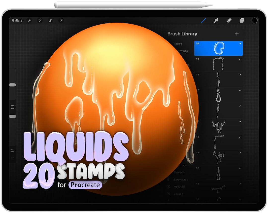 20 Procreate Liquids Brush, Procreate Liquid Stamps, Milk Brushes for