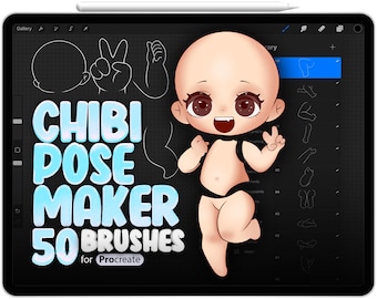 50 Chibi Pose Maker for Procreate, Chibi Builder for Procreate, Chibi Brushes, Chibi Stamps, Chibi Constructor for Procreate