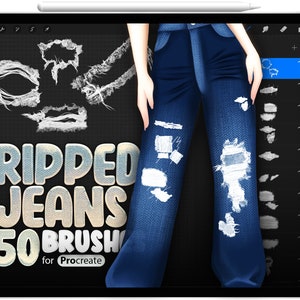 50 pennelli jeans strappati per Procreate, texture jeans senza cuciture per Procreate, modelli jeans per Procreate, pennello strappi realistici Procreate