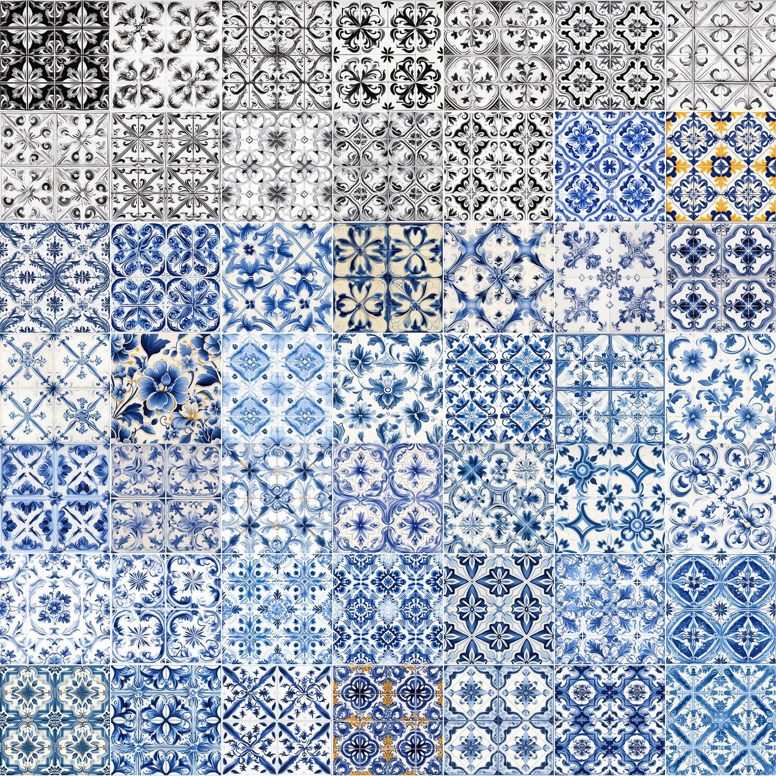 100 Procreate Portuguese Tile Patterns | Traditional Azulejo Tile ...