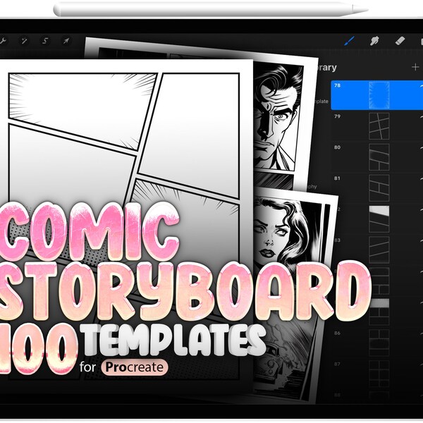 100+ Procreate Comic Storyboard Template Builder, Procreate Comic Pop Art Bubble Stamp Brushes, Procreate Comic Book Constructor