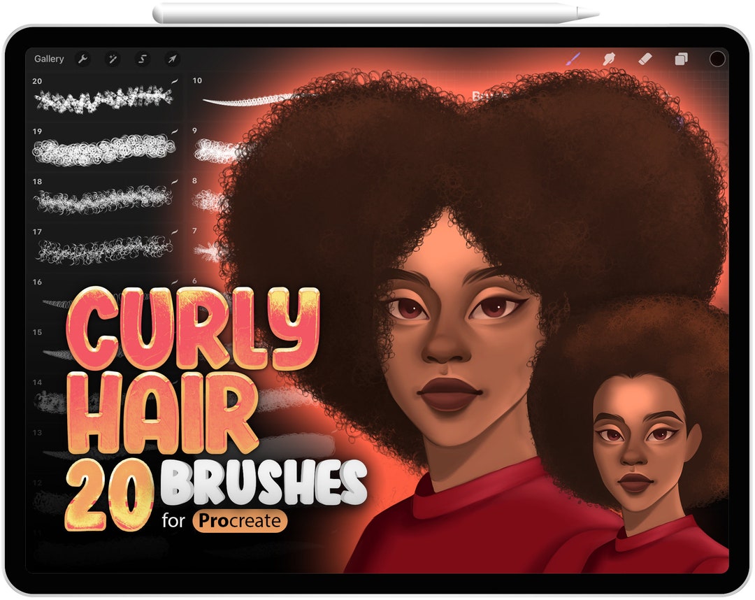 20 Curly Hair Brushes for Procreate, Procreate Wavy Hair Brush, Afro