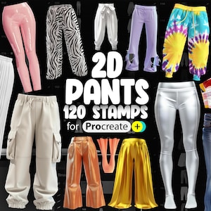 120 Procreate 2D Pants Stamp Brushes | Procreate Jeans Stamps | Procreate Cargo Pants Stamps | Procreate Chinos Pant Stamps | Culottes Stamp