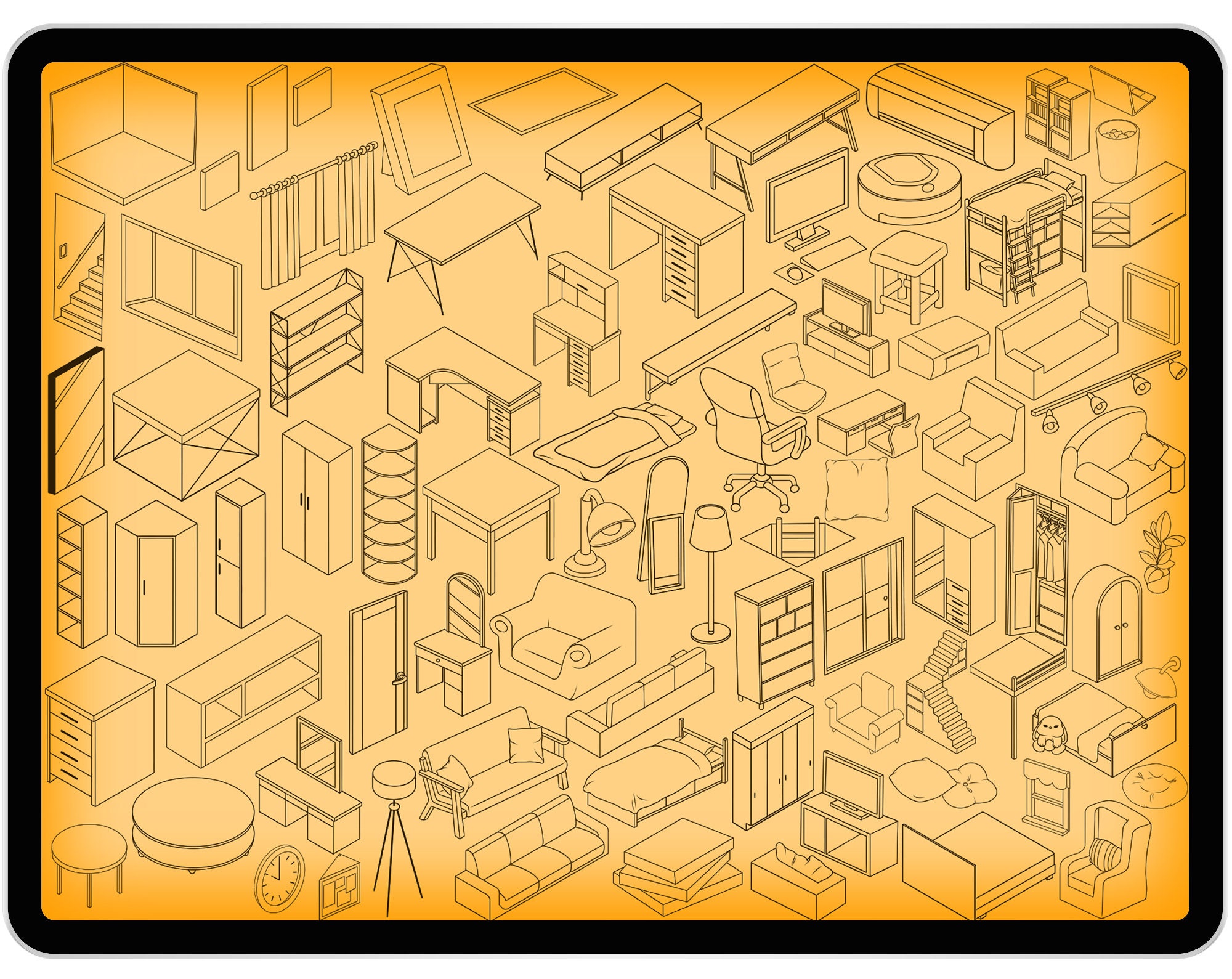 100 Isometric Room Brush for Procreate, Isometric 3D Boy Room Procreate ...