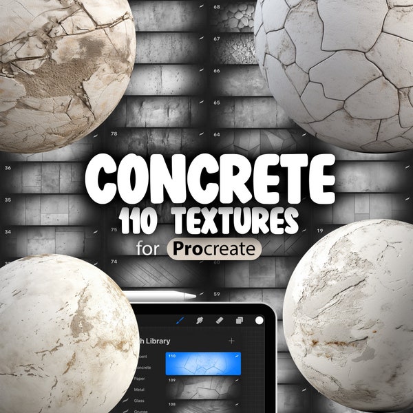 110 Procreate Concrete Textures | Cracked Material Procreate Texture Seamless Brushes | Smooth Concrete Texture | Procreate Cracked Cement