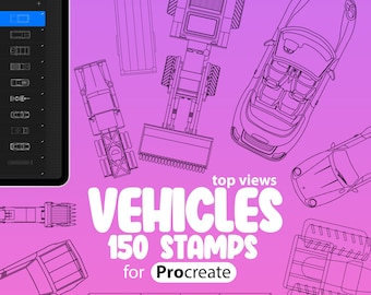 150 Vehicles (top view) Stamp Brushes for Procreate, Construction Vehicle Procreate, Procreate Heavy Vehicle, Cars, Transport Procreate