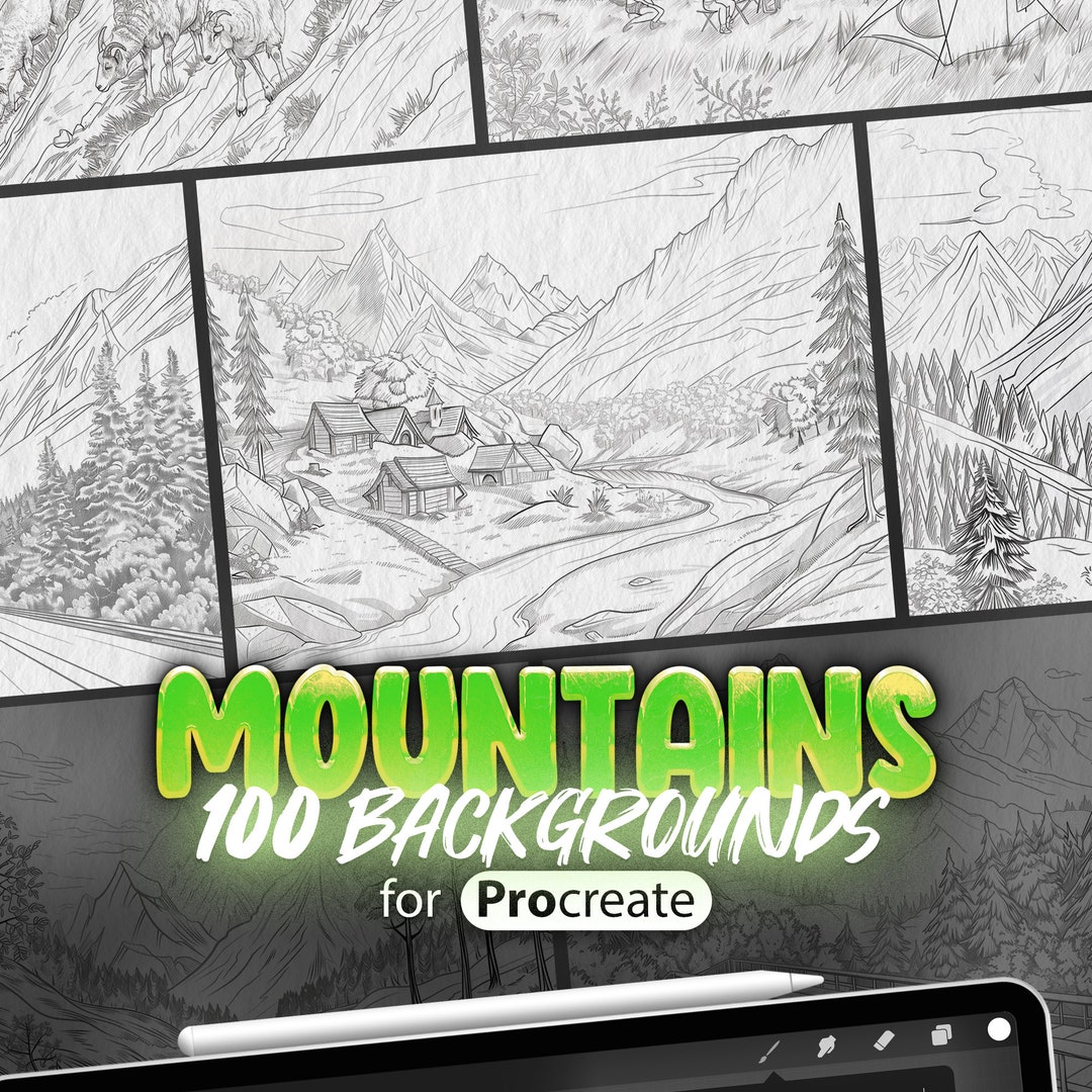 100 Procreate Mountains Stamp Brushes | Procreate Mountains Landscape ...