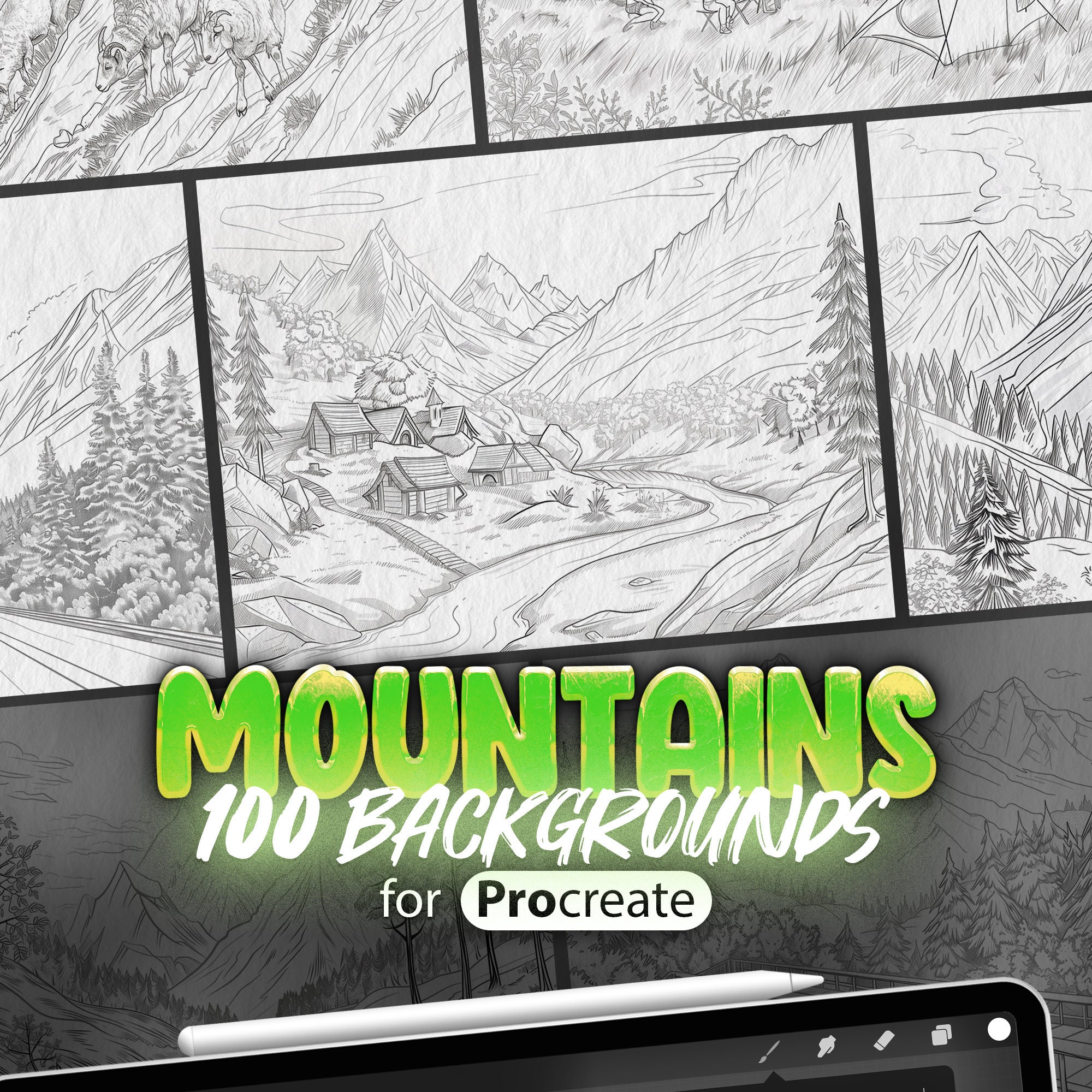 100 Procreate Mountains Stamp Brushes | Procreate Mountains Landscape ...