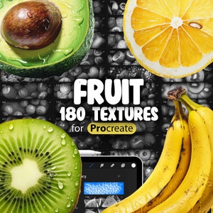 180 Procreate Fruit Textures | Food Procreate Seamless Pattern Brushes | Apple, Banana, Orange, Grape, Strawberry, Watermelon, Mango