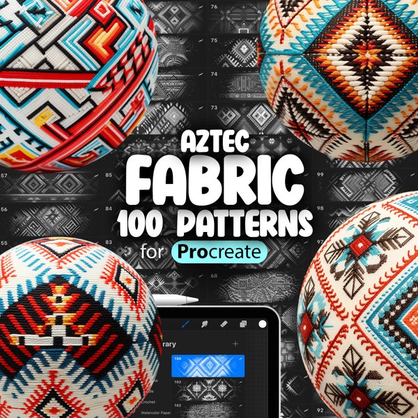 100 Procreate Traditional Aztec Patterns | Geometric Aztec Embroidery Fabric Procreate Texture Seamless Brushes | Mesoamerican Patterns