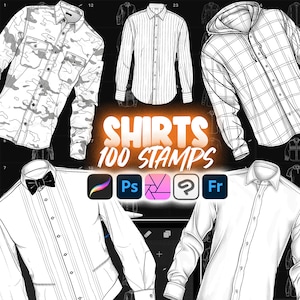 100 Procreate Shirts Stamp Brushes | Procreate Clothing Stamp Brushes | Procreate Fashion Stamp Brushes | Procreate Shirt Reference Brush