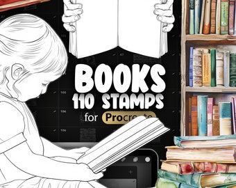 110 Procreate Books Stamp Brushes | Procreate Open Book Stamps | Procreate Reading Book Stamp | Procreate Magic Book Stamps