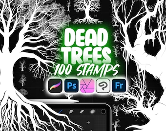 100 tampons Procréer un arbre mort | Pinceau pour tampon Procreate Tree | Tampons Procréer un arbre avec racines | Ensemble de pinceaux à dessin Procreate Tree