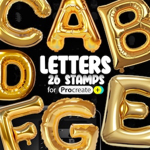 26 pinceles para sellos con letras de globos de Procreate / sellos con alfabetos 3D de Procreate / pinceles para sellos con bolas inflables ABC de Procreate