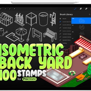 50 Back Yard Isometric Brush for Procreate, Garden Isometric Brush for Procreate, Isometric 3D Interior Procreate Stamps Brushes