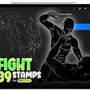 41 Procreate Martial Arts Stamp Brushes, Manga Martial Arts Stamp Brushes, Procreate Anime Fight, Procreate Fight Stamp, Box, Wrestling