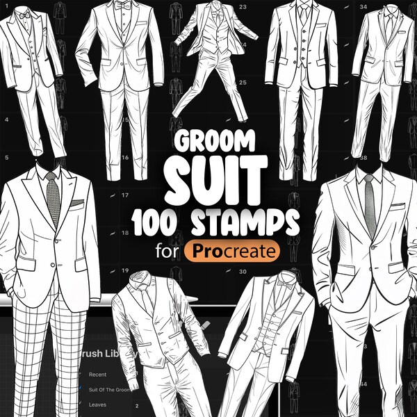 100 Procreate Suit of the Groom Stamp Brushes | Procreate Tuxedo Stamps | Procreate Clothes Stamps | Procreate Clothing Stamps