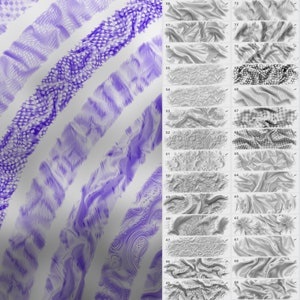 May include: A collection of 28 different digital textures, including patterns, swirls, and abstract designs. The textures are in shades of gray and purple.