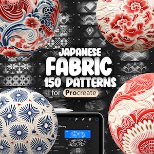 150 Procreate 伝統的な日本のパターン | アジアの刺繍生地 Procreate テクスチャ シームレス ブラシ | Procreate 日本の幾何学模様