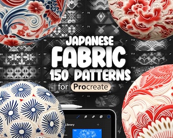 150 Procreate Traditional Japanese Patterns | Asian Embroidery Fabric Procreate Texture Seamless Brushes | Procreate Japan Geometric Pattern