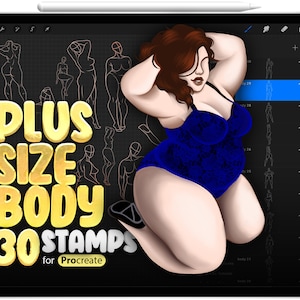 30 Procreate Plus Size Body Stamp Brushes, Procreate Big Body Reference, Curvy Poses Brushes, Procreate Female Body Pose