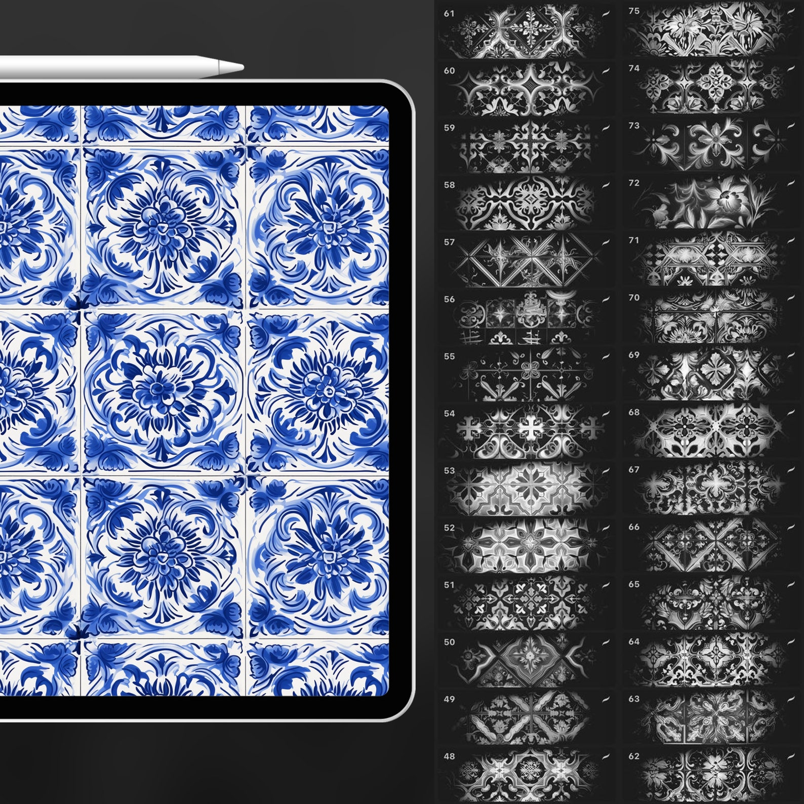 100 Procreate Portuguese Tile Patterns | Traditional Azulejo Tile ...
