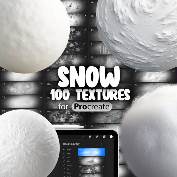 150 textures de procréation de neige | Brosses sans couture Winter Procreate Texture | Texture neige poudreuse procréer | Les flocons de neige procréent des textures