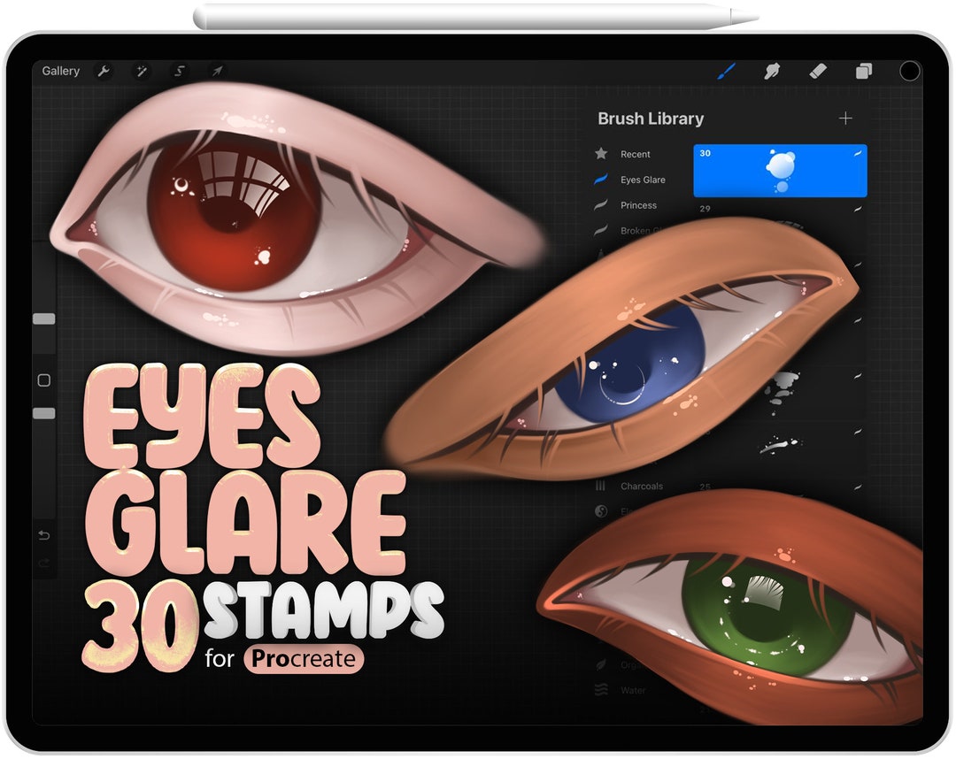 30 Eyes Glare Brushes for Procreate, Procreate Glare in the Eyes Stamp