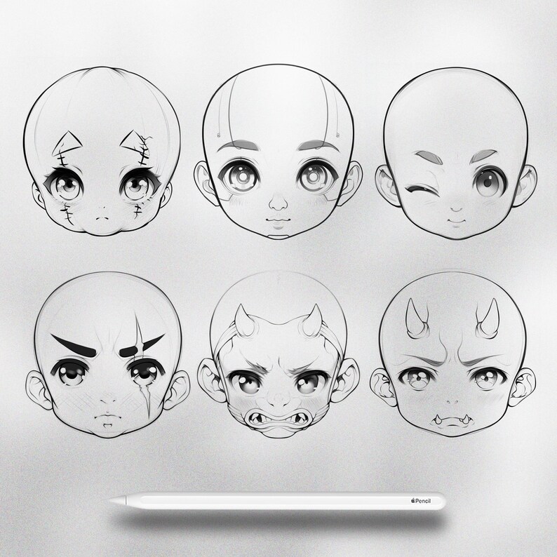 100 Procreate Chibi Boys Head Stamps | Procreate Chibi Boys Face Stamps ...