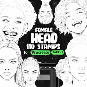 110 Procreate Female Head Stamps Part -2 | Procreate Woman Head Stamp Brushes | Procreate Girl Head Stamp Brushes | Procreate Face Brushes