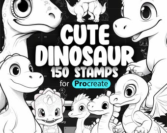 150 Procreate Cute Dinosaurs Stamps | Procreate Dino Stamp Brushes | Procreate Baby Dinosaur Stamp Brush | Procreate Tyrannosaurus Rex Stamp