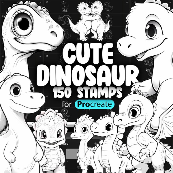 150 Procreate Cute Dinosaurs Stamps | Procreate Dino Stamp Brushes | Procreate Baby Dinosaur Stamp Brush | Procreate Tyrannosaurus Rex Stamp