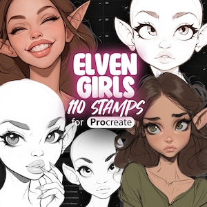 110 Procreate Elven Girls Princesses Stamps | Fairy Elf Stamps for Procreate | Procreate Cute Chibi Elves Stamps